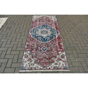 3.1x7.4 ft Vintage Rug, <b>Red</b> Animal Print Turkish Rug <b>Wool</b> - Product Image 1