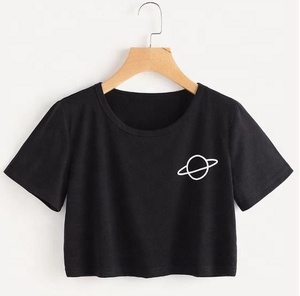 Customized Your Brand Logo Label T-<b>shirt</b> DTG Screen Print T-<b>shirt</b> in Stock <b>Black</b> Crop Top Women T-<b>shirt</b> Custom Crop Tops - Product Image 1