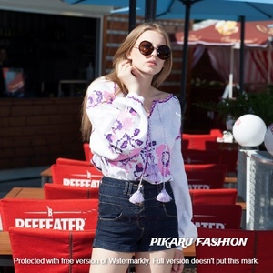 เดรสลำลองปักลายดอกไม้สำหรับผู้หญิงอินเทรนด์คอวีแขนยาวเสื้อทรงบอลลูนมีพู่ระบายเอวธรรมชาติซักได้ - Product Image 2