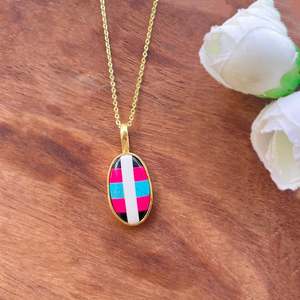 Collar con Colgante de Turquesa Color Algodón de Azúcar, Chapado en Oro, Gema de Turquesa Ovalada, Joyería Boho Hecha a Mano |   Regalo para Ella - Product Image 2