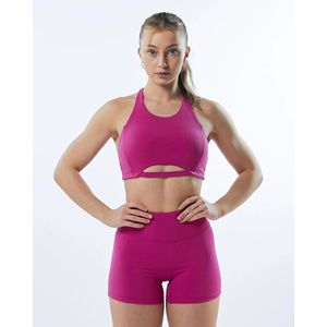 Sujetador deportivo de nailon 78% y elastano para mujer, sostén deportivo de una pieza de estilo de cuello alto, apto con espalda de carreras, sin atar, dobladillo, Arcade, color rosa, 22% - Product Image 1