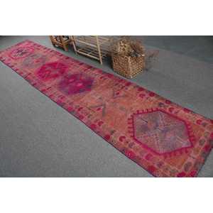 Vintage Turkish Herki Rug 2.5x13 ft (76x396 cm), <b>Red</b> Southwestern <b>Wool</b> Rug - Product Image 4