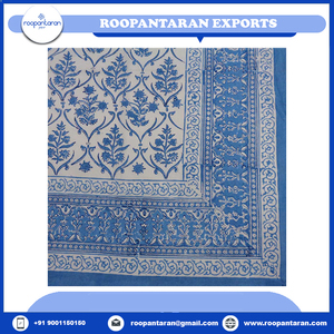 Manteles de algodón puro artesanales impresos con bloques de mano de fabricante indio con estilo a la venta - Product Image 4