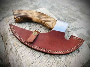 มีดตัดพิซซ่าแบบแฮนด์เมดใบมีดเหล็กกล้าคาร์บอนสูงพร้อมการแกะสลักปลอกหนังแท้ - Product Image 6