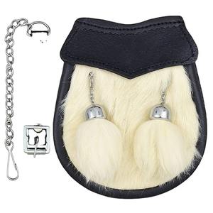 Tartan Sporran fabriqué à la main Accents de pompon élégants en cuir Caractéristiques décoratives Ceintures Sporran traditionnelles en métal - Product Image 3