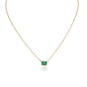 Collier pendentif en zircon émeraude - Chaîne géométrique plaquée rhodium et or rose - Product Image 6