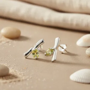 Boucles d'oreilles clous vintage en argent 925 pour femmes, pierre précieuse péridot vert, accents or blanc jaune rose, style boucles d'oreilles pendantes diamant - Product Image 1