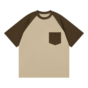 Camiseta de punto de manga corta para hombre, corte holgado, estilo <span class=keywords><strong>juvenil</strong></span>, con manga raglán, 100% algodón, anti-bolitas, con bolsillo de parche, transpirable, para verano. - Product Image 4