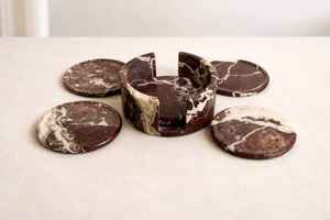 Ensemble de sous-verres en marbre Rosso Levanto 6 sous-verres en pierre faits à la main en zèbre rouge Sous-verres élégants pour boissons Décoration moderne pour la maison - Product Image 2