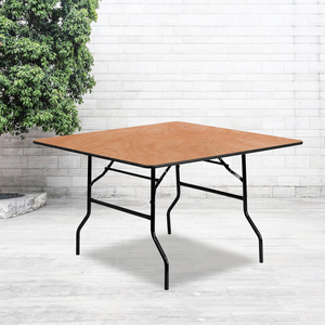 Tavolo da Pranzo Pieghevole in <span class=keywords><strong>Legno</strong></span> Stile Fattoria Moderno e Lussuoso, Tavolo Portatile per Banchetti per Uso Alberghiero con Piano in <span class=keywords><strong>Legno</strong></span> Naturale - Product Image 1
