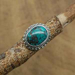 À la mode 925 argent Sterling tibétain Turquoise pierre précieuse à la main bague pour les femmes élégant lunette réglage fête de mariage fantaisie - Product Image 6