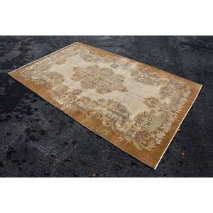 Classic Beige Brown 5.4 X 8.8 ft Vintage Turkish <b>Rug</b> Patchwork Wool <b>Faux</b> Rabbit <b>Fur</b> Latex Rectangle Hallway for Bedside Use - Product Image 2