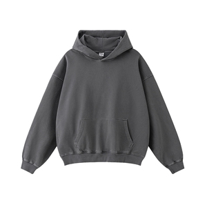 100% ผ้าฝ้ายแบบมีฮู้ดสำหรับผู้ชายเสื้อผ้าโอเวอร์ไซส์แบบไม่มีซิปยาวปกติ410กรัมสีพื้นแบบยั่งยืน - Product Image 6