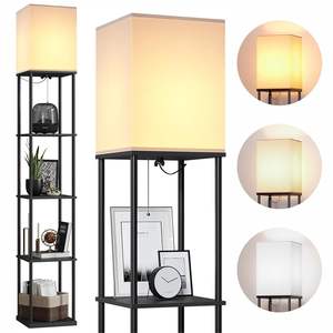 Metal <b>Floor</b> <b>Lamp</b> with Wooden <b>Shelves</b>/Standing <b>lamp</b> with Adjustable Color Mode/Corner Bright <b>Lamp</b> in Jute wholesale supply - Product Image 1