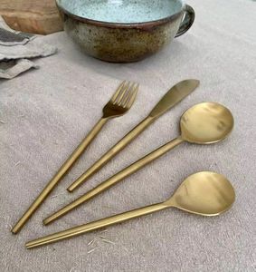 Argenterie polonaise miroir avec texture dorée Couverts Argenterie Vaisselle en acier inoxydable pour les fêtes de mariage au bureau de Noël - Product Image 5