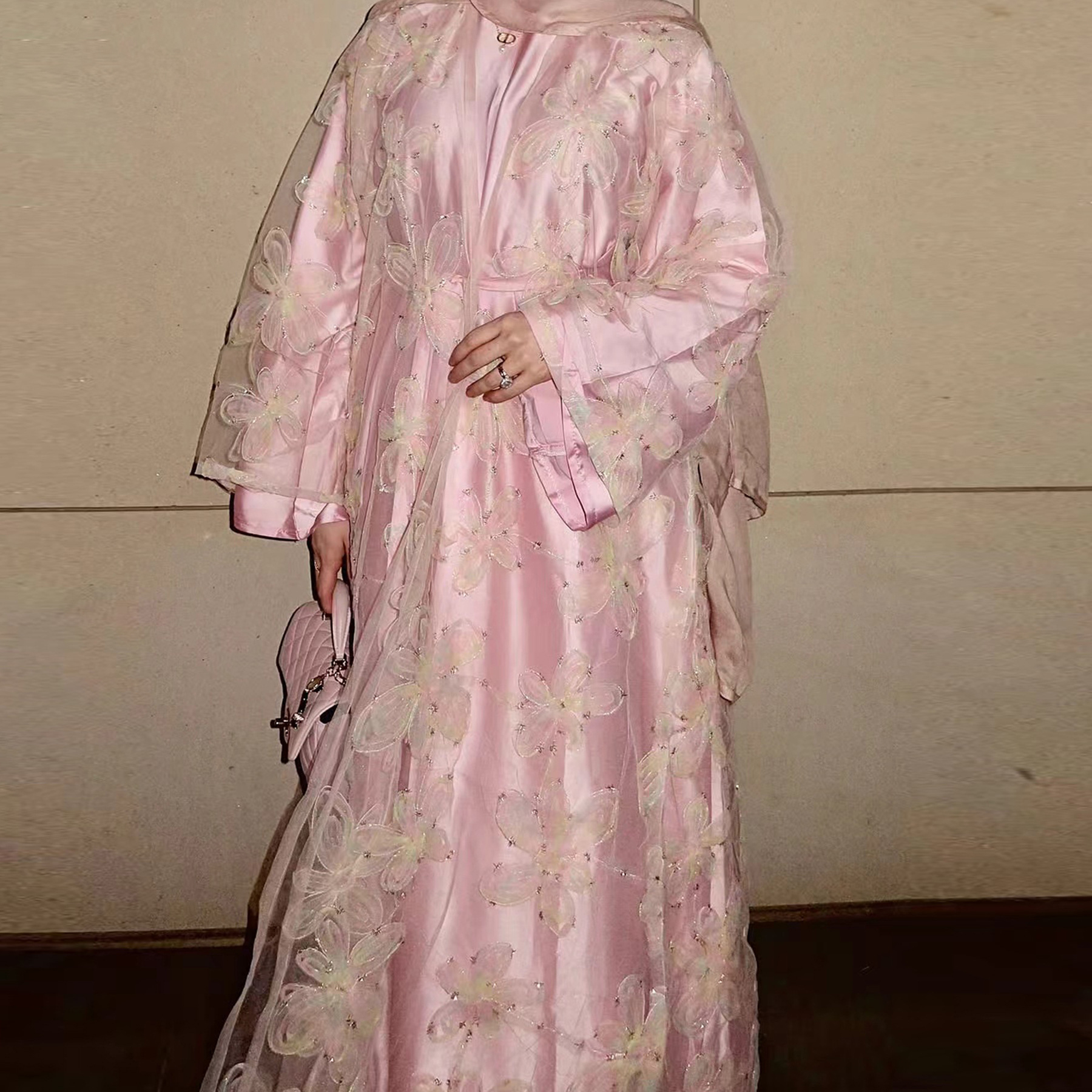 Verified Supplier Pink Lace Abaya Premium Linen & Satin | Alibaba.com