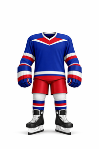 Men's <b>Blue</b> <b>Red</b> <b>White</b> Striped Ice Hockey Jersey Uniform Full Sleeve Moisture Wicking Polyester Adult Winter Sport Apparel - Product Image 1