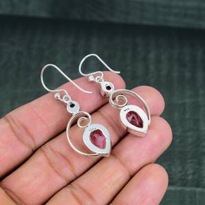 Pendientes colgantes de kunzita con luz rosa de plata 925, joyería de piedras preciosas con brillo suave para mujeres modernas para fiesta y regalo - Product Image 4