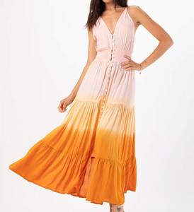 Vêtements pour femmes Rayon Multi Ombre Tie-Dye Robe sans manches Beach Party Summer Wear Bouton Décoration Robe d'été Smoky Belt - Product Image 1