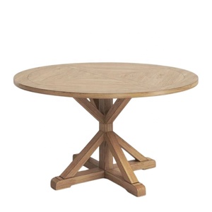 Rustic Round Dining <b>Table</b> with Pedestal Leg in Natural Wood Color for Modern Dining Room and <b>Outdoor</b> Garden Restaurant Sets - Product Image 4