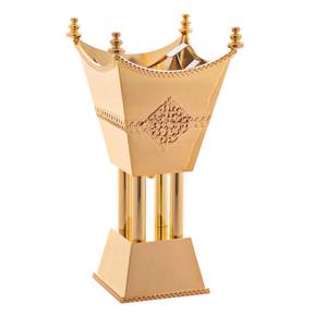 Brûleur de Bakhoor en métal fabriqué à la main Style arabe Vintage fini or brûleur de Bakhoor Oud en métal décor arabe doré - Product Image 1