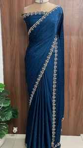 Saree en soie organza pure avec fil Zari paillettes travail et chemisier de style indien pour femmes pour les mariages et les fêtes - Product Image 2