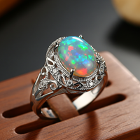 Bague en laiton plaqué or rose avec opale éthiopienne sertie clos, pierre précieuse, cadeau pour femme