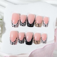 HYC-DZ-1874 Kuku Palsu 3D French Square Press on Nails Desain Bunga Berhias Rhinestone dan Glitter Gaya Mewah Grosir