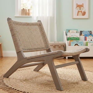 Nuevo Sillón Moderno Minimalista de Madera de Teca, Color Gris Lavado, Silla de Ratán Tejido sin Brazos, Silla de Descanso para Patio o Sala de Estar - Product Image 2