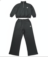 Ensemble de vêtements de détente pour femmes avec logo personnalisé, rose, hiver, haut court à demi-zip, sweat-shirt, pantalon large, ensemble de survêtement en molleton deux pièces, 100% coton