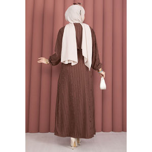 Zaranur Elegante Vestido Diario Modesto de Silueta Holgada Natural con Cinturón Desmontable Color Café, Liso, Lavable, Hasta la Rodilla, para Primavera, ODM - Product Image 5