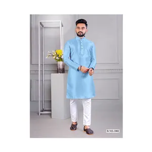 Men's Traditional Wear Ethnic Clothing Corian Silk and Resham Work Neck Pattern Kurta Pajama Collection by Royal Export