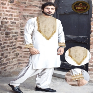 Meilleure vente de vêtements traditionnels afghans pour hommes de couleur verte avec un design triangulaire top tendance 2024 Vêtements traditionnels - Product Image 2