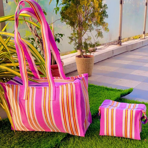 Bolsas de compras de nylon Ecológico Tejido grande PP Reciclado Polipropileno Plástico Rayas Reutilizable Opción India-Opciones a granel - Product Image 1