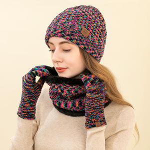 2025 Style uni hiver chaud bonnets écharpe ensemble tricoté coton gants <span class=keywords><strong>et</strong></span> coupe-vent <span class=keywords><strong>cachemire</strong></span> écharpe pour adultes - Product Image 5