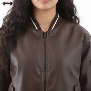 Blouson aviateur en cuir pour femme, taille XL, neuf, personnalisable, tendance, streetwear de luxe, rayures en velours côtelé, hiver, femme - Product Image 5