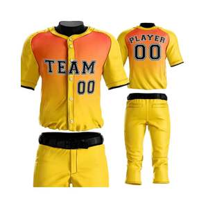 Conjunto de Uniforme de Béisbol y Sóftbol Personalizado, 100% Poliéster Antibacteriano, Cuello en V, Combinación de Colores Amarillo y Naranja para Ropa Deportiva - Product Image 2