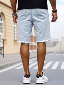 Pantalones cortos de mezclilla rasgados personalizados para hombre, pantalones vaqueros ajustados, estilo vaquero destruido con lavado vintage, ropa de calle informal, ropa de verano al por mayor - Product Image 2