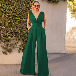 Mode été nouveauté Slim Fit <span class=keywords><strong>combinaison</strong></span> taille haute minceur une pièce droite <span class=keywords><strong>pantalon</strong></span> large pour les femmes en gros personnalisé - Product Image 4