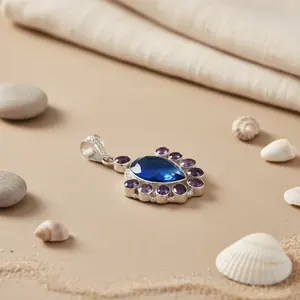 Colgante de Plata 925 con Topacio Azul y Amatista para Mujer - Chapado en Rodio - Product Image 2