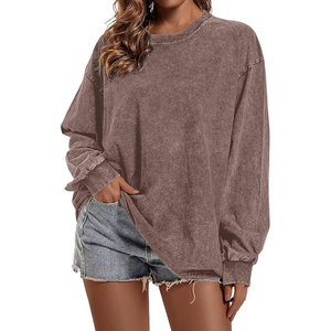 Sudaderas de lavado ácido de algodón orgánico para mujer con logotipo personalizado de alta calidad, jersey de lavado ácido causal, Sudadera con cuello redondo para mujer - Product Image 2