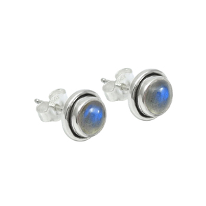 925 Sterling <b>Silver</b> Bezel Set Round Cut Natural Labradorite Stone <b>Stud</b> Gemstone Earrings Fine Minimalist Jewelry for Women Girls - Product Image 1