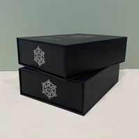 Boîte cadeau magnétique rigide de luxe noire personnalisée, boîte à parfum, emballage de flacon cosmétique, emballage en papier, ensemble de soins de la peau, boîte à huile essentielle