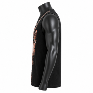 Camiseta sin mangas negra personalizada al por mayor para hombre, estilo urbano, con estampado de cadena - Product Image 4