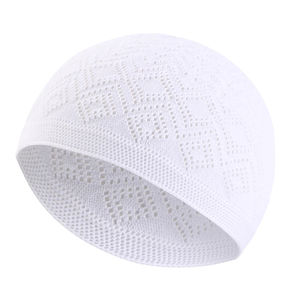 Gorro tejido de adoración para hombres musulmanes islámicos blancos más vendidos, gorros de punto Kufi, gorros islámicos de Htas musulmanes Takke para Hajj - Product Image 4