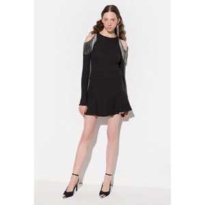 Blusa Brillante con Flecos, Cuello Redondo y Manga Casquillo, Estilo Casual para Mujer, Bordado a Mano con Lentejuelas en la Parte Delantera, Talla Única XL, Tejido de Chifón - Product Image 1