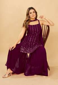 Tissu fausse Georgette de meilleure qualité pour filles-Vêtements de fête brodés Kurti Plazzo avec Dupatta Fancy Look vêtements indiens pakistanais - Product Image 5