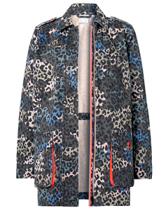 Chaqueta de Campo Utilitaria de Longitud Media para Mujer, Parka con Estampado de Leopardo Abstracto, Gris Azul, Estampado Animal, Prenda Exterior con Ribete Naranja Neón - Product Image 1