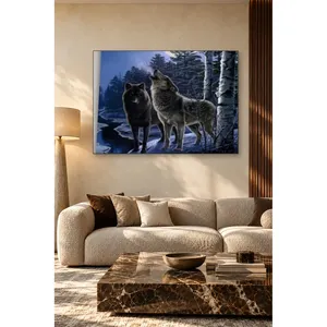 Impression sur toile : Loups de Fida hurlant parmi des bouleaux - Product Image 1