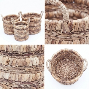 Ensemble de paniers de rangement en écorce de bananier naturelle, multi-niveaux, avec poignée en anneau horizontal, pot cylindrique, décoration artistique pure pour la maison - Product Image 2